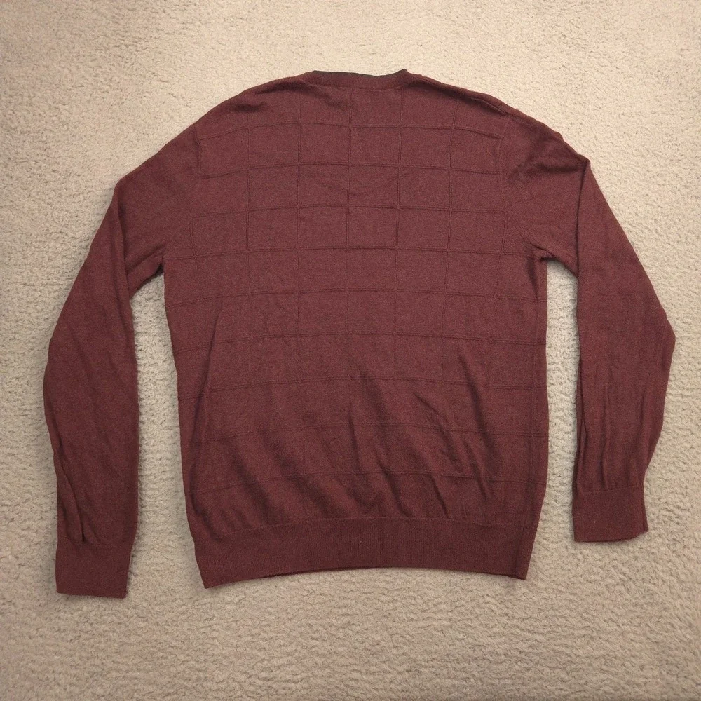 Banana Republic Mens V Neck Sweater Cotton Silk Wool Blend M Maroon Windowpane